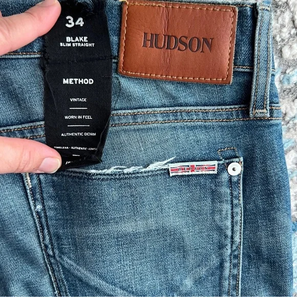 Hudson Blake Slim Straight method Jeans Men's Distressed Blue Jeans Sz 34